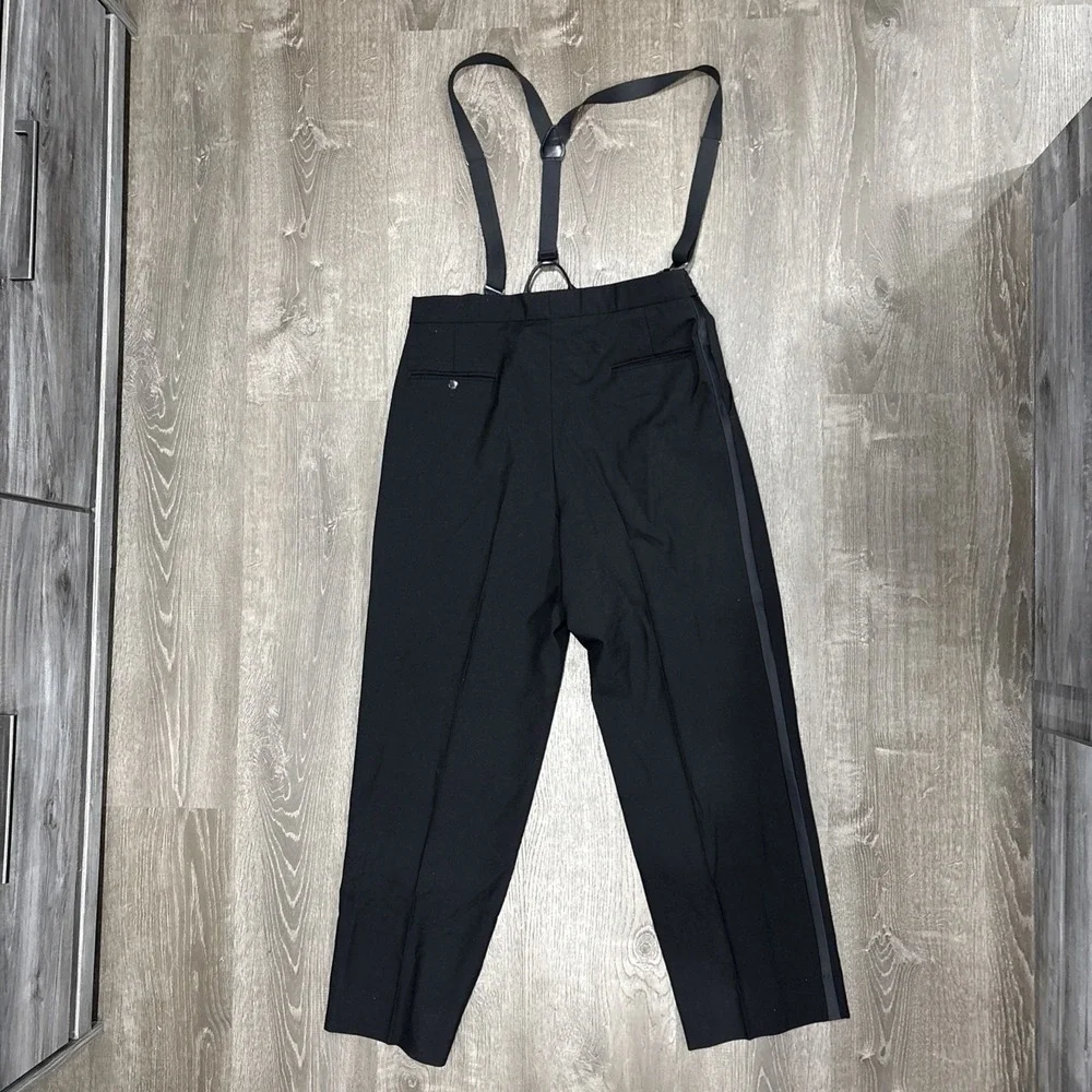 VTG 70s Wool Dress Pants With Suspenders Side Belt Talon Zipper Adjustable 38x31 - Picture 12 of 16